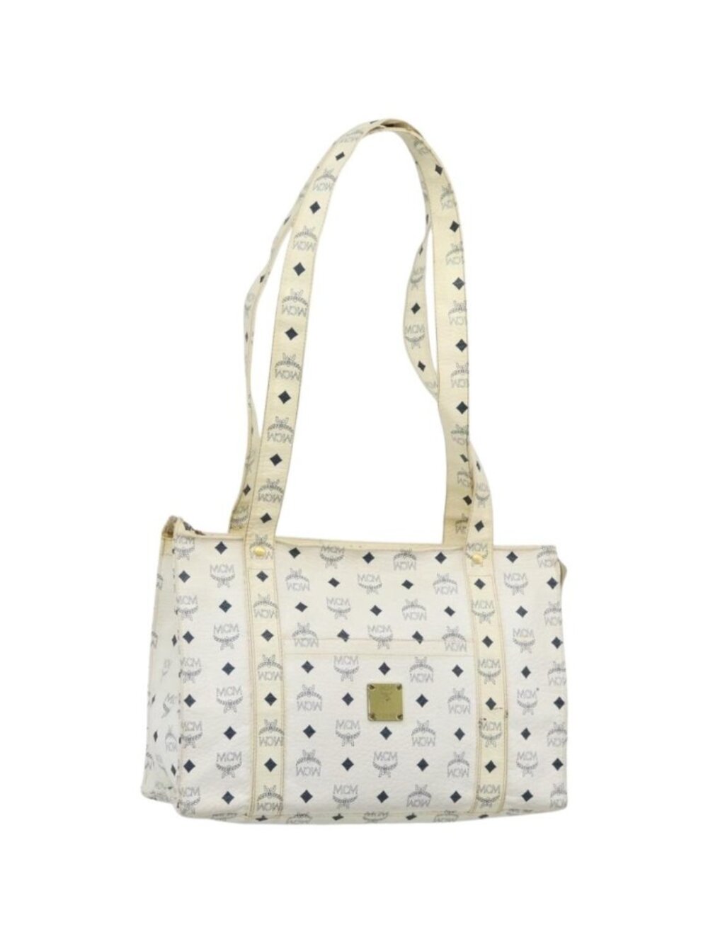 MCM Vicetos Tote Bag PVC Leather White Gold Tone